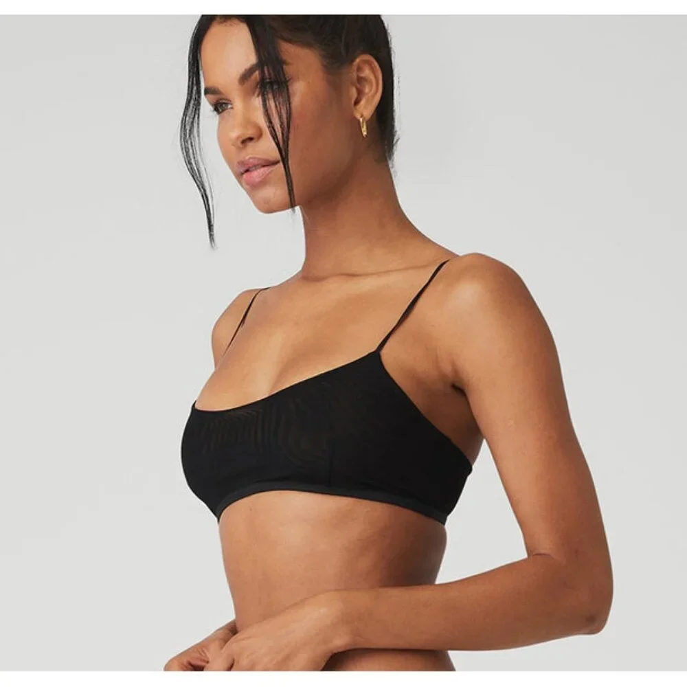 Alo Airmesh Venus Bralette Black Sheer Mesh Festival Gothic Bra Tank Crop Top XS